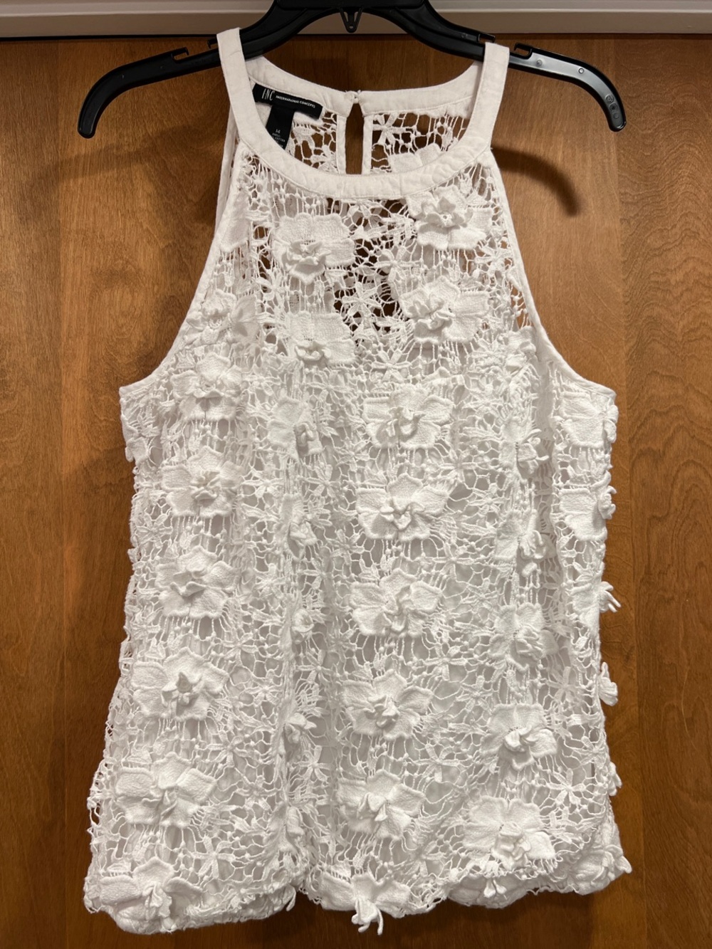 INC International Concepts White Crochet Halter Top with Floral Detail